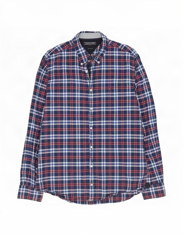 Camisa Tommy Hilfiger New York Fit XL de algodón a cuadros azul marino para hombre