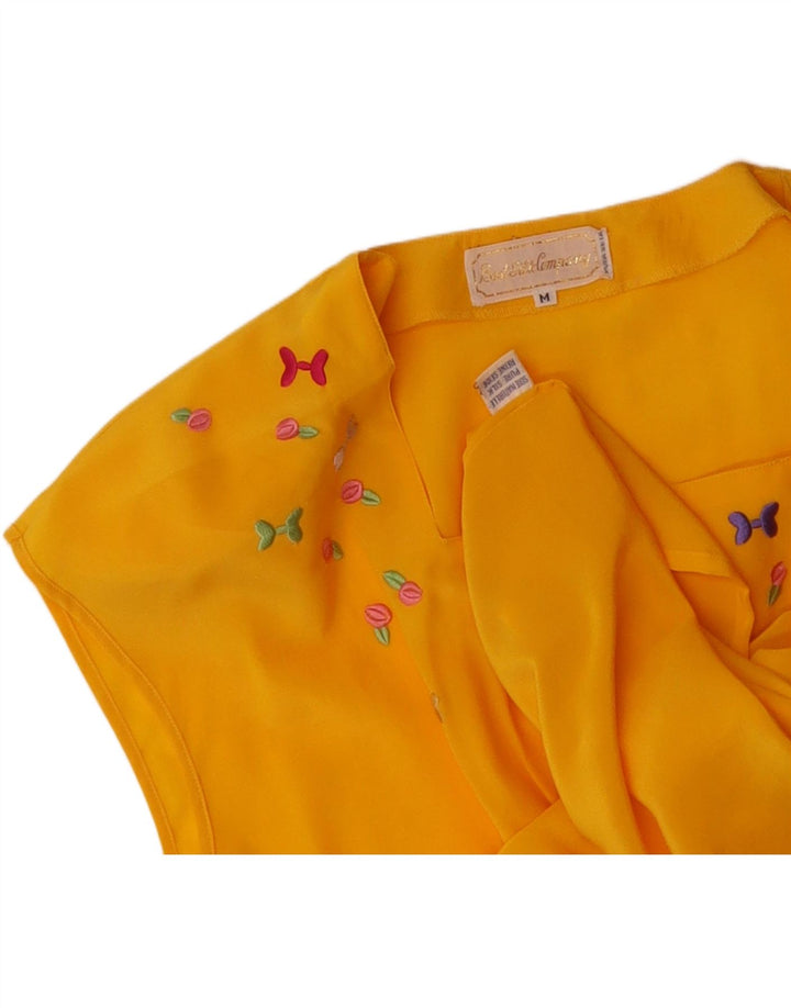 VINTAGE Womens Sleeveless Blouse Top UK 14 Medium Yellow Silk Vintage Vintage and Second-Hand Vintage from Messina Hembry 