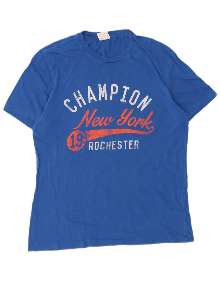 CHAMPION Herren-T-Shirt mit Grafik, Größe L, Blau