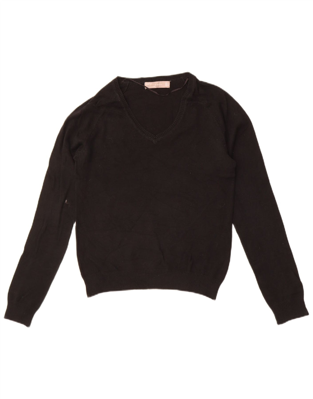 Zara Womens V-Neck Jumper Sweater UK 12 Medium Black Cotton
