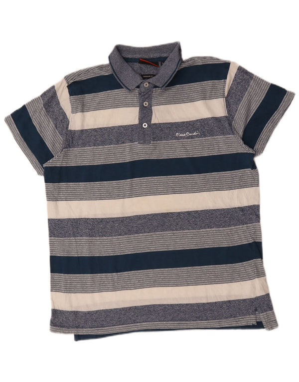 Pierre Cardin Mens Regular Fit Polo Shirt Large Navy Blue Striped Cotton