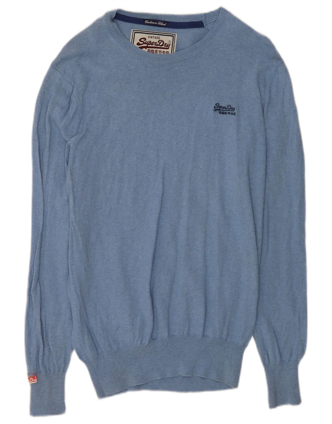 Superdry Mens Boat Neck Jumper Sweater Large Blue Cotton