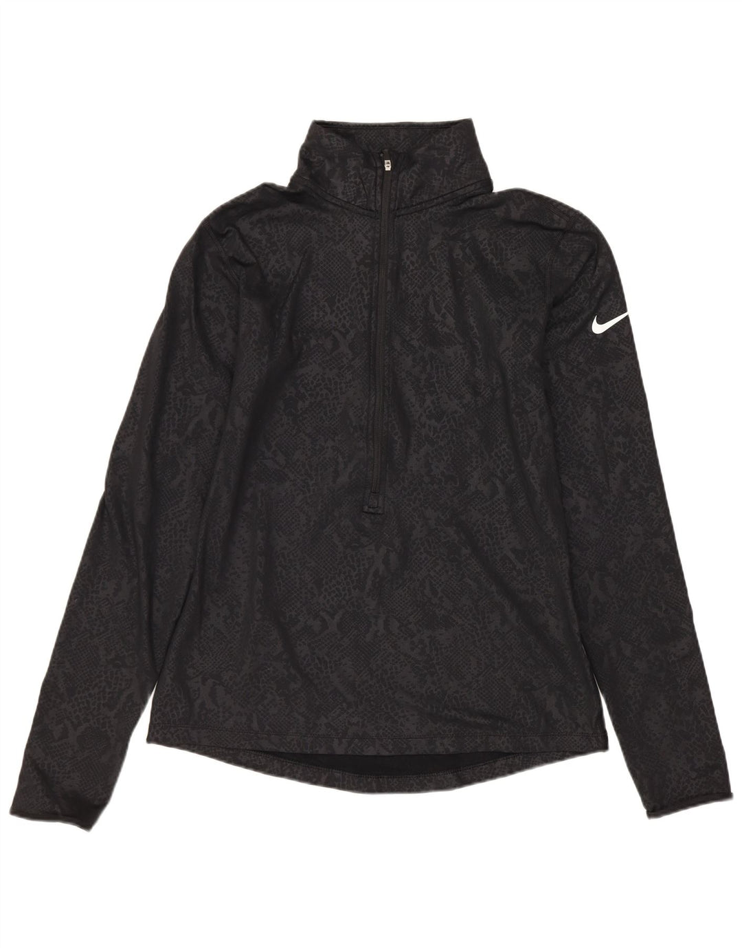 NIKE Womens Dri Fit Pullover Tracksuit Top UK 12 Medium Black Animal Print