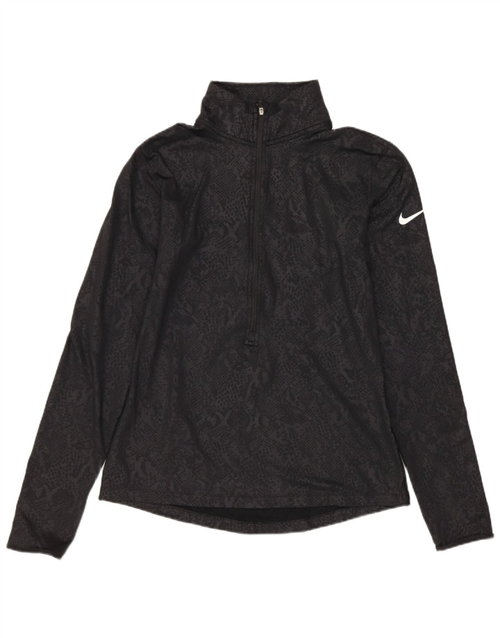 NIKE Womens Dri Fit Pullover Tracksuit Top UK 12 Medium Black Animal Print