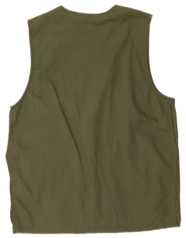 Vintage Herre Utility Gilet IT 46 Small Khaki Cotton