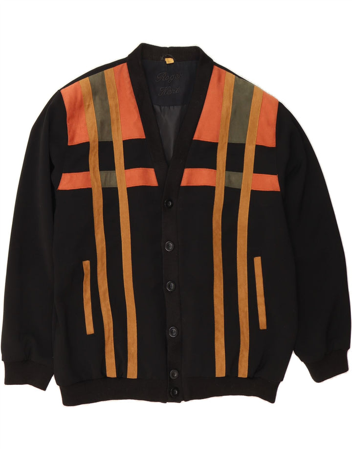 ROGER KENT Womens Bomber Jacket UK 18 XL Black Striped Polyester Vintage Roger Kent and Second-Hand Roger Kent from Messina Hembry 