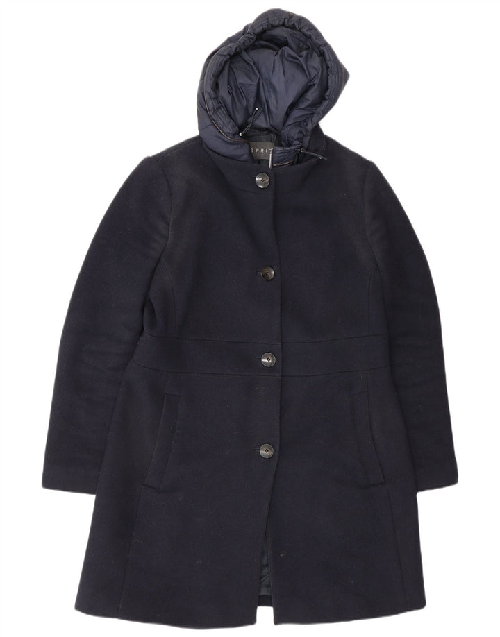 Esprit Womens Hooded Overcoat UK 16 Large Navy Blue Polyester