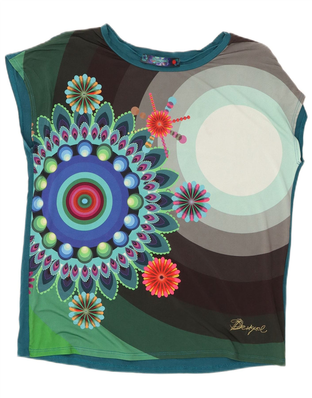 Desigual Womens Graphic T-Shirt Top UK 14 Medium Multicoloured