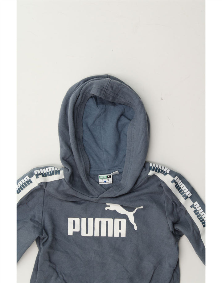 PUMA Boys Graphic Hoodie Jumper 3-4 Years Blue Cotton Vintage Puma and Second-Hand Puma from Messina Hembry 