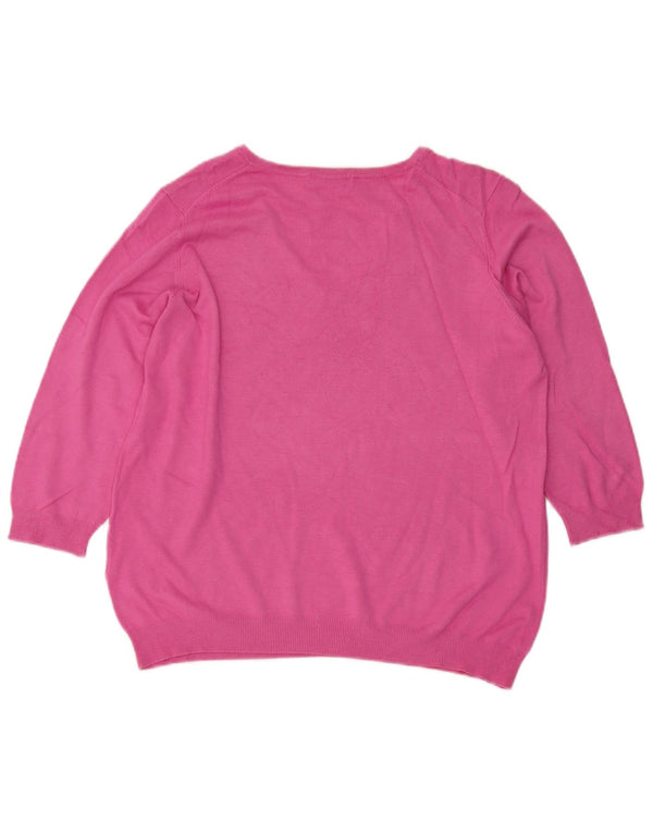 Marks & Spencer Dame 3/4-ærmet V-hals sweater UK 20 2XL Pink
