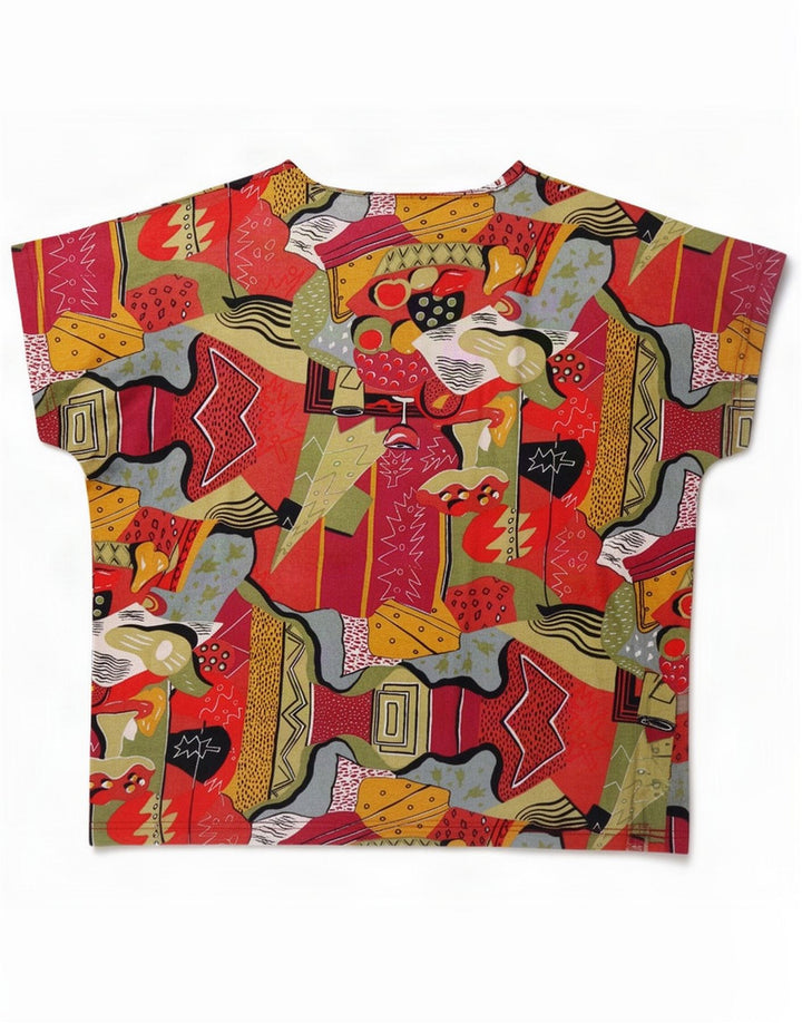 Vintage Womens Abstract Pattern Bluse Top UK 16 Large Mehrfarbig