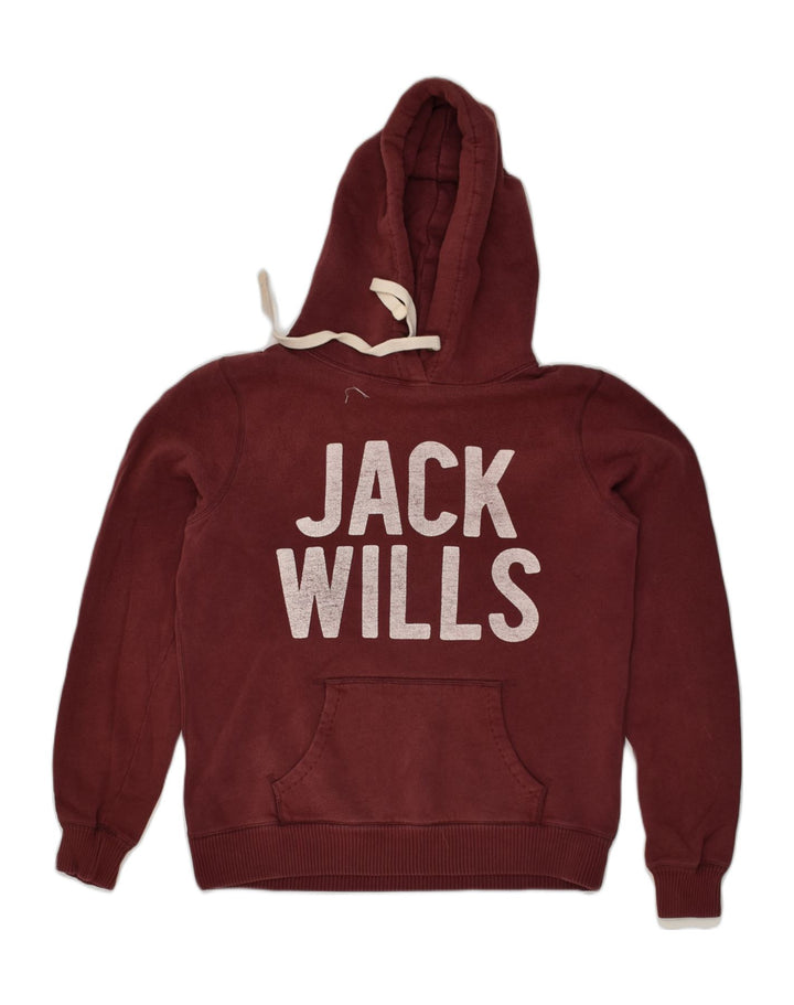 JACK WILLS Womens Graphic Hoodie Jumper UK 12 Medium Burgundy Cotton | Vintage Jack Wills | Thrift | Second-Hand Jack Wills | Used Clothing | Messina Hembry 