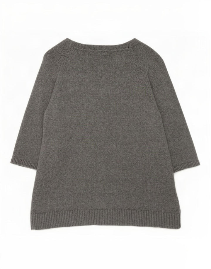 Massimo Dutti Womens 3/4 Sleeve V-Neck Jumper Sweater UK 14 Medium Grey