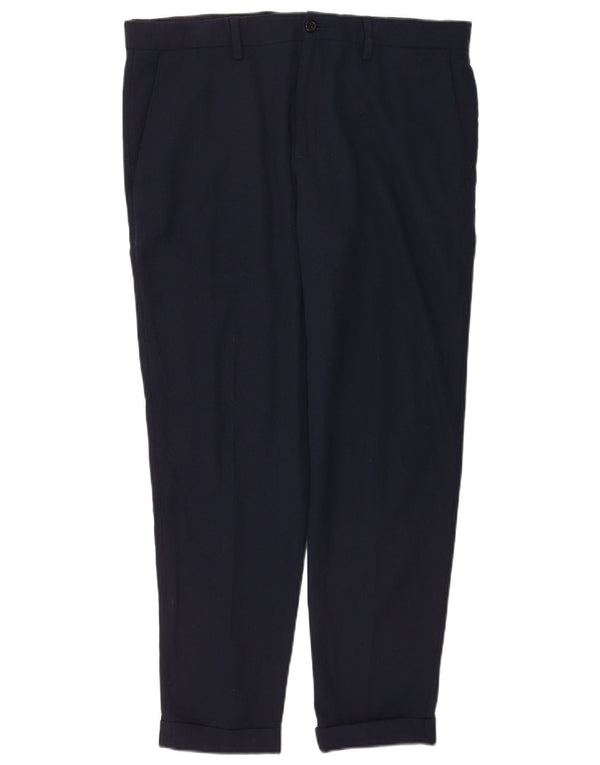 Pantaloni da abito slim da uomo Zara EU 44 Large W34 L30 poliestere blu navy