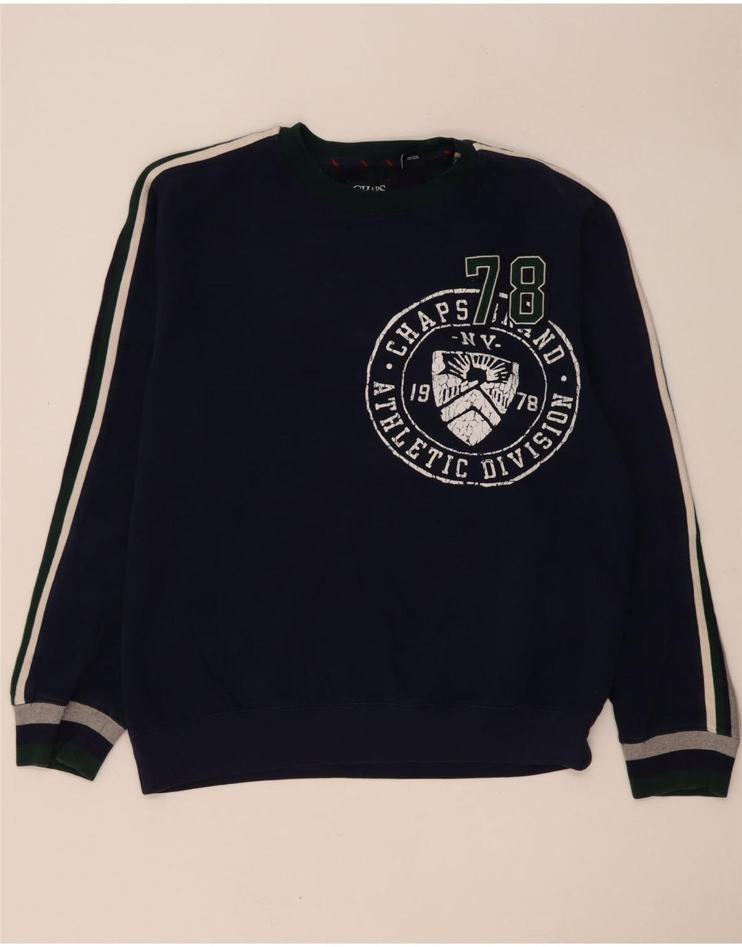 Chaps Herre Grafisk Sweatshirt Jumper Stor Marineblå Colourblock Bomuld