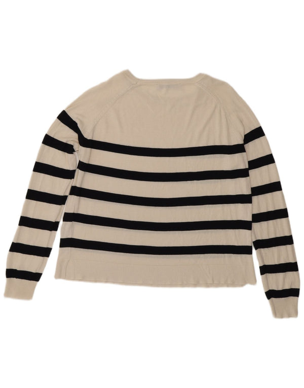 Zara Damen-Pullover mit U-Boot-Ausschnitt, UK 14, mittlere, cremefarbene, gestreifte Viskose