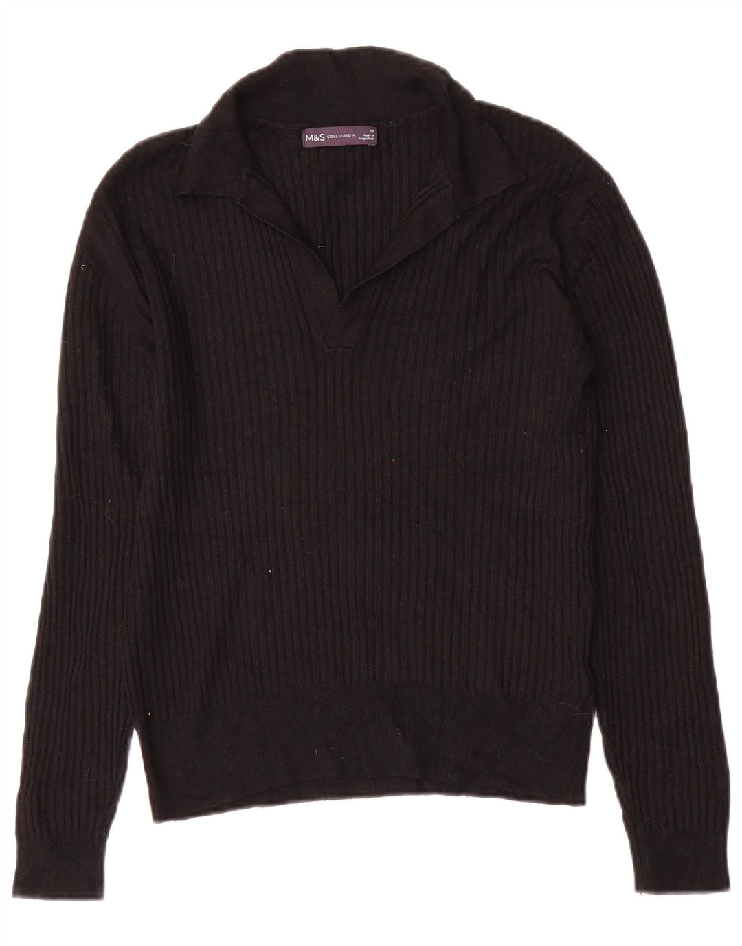 Marks & Spencer Womens Polo Neck Jumper Sweater UK 12 Medium  Black Viscose
