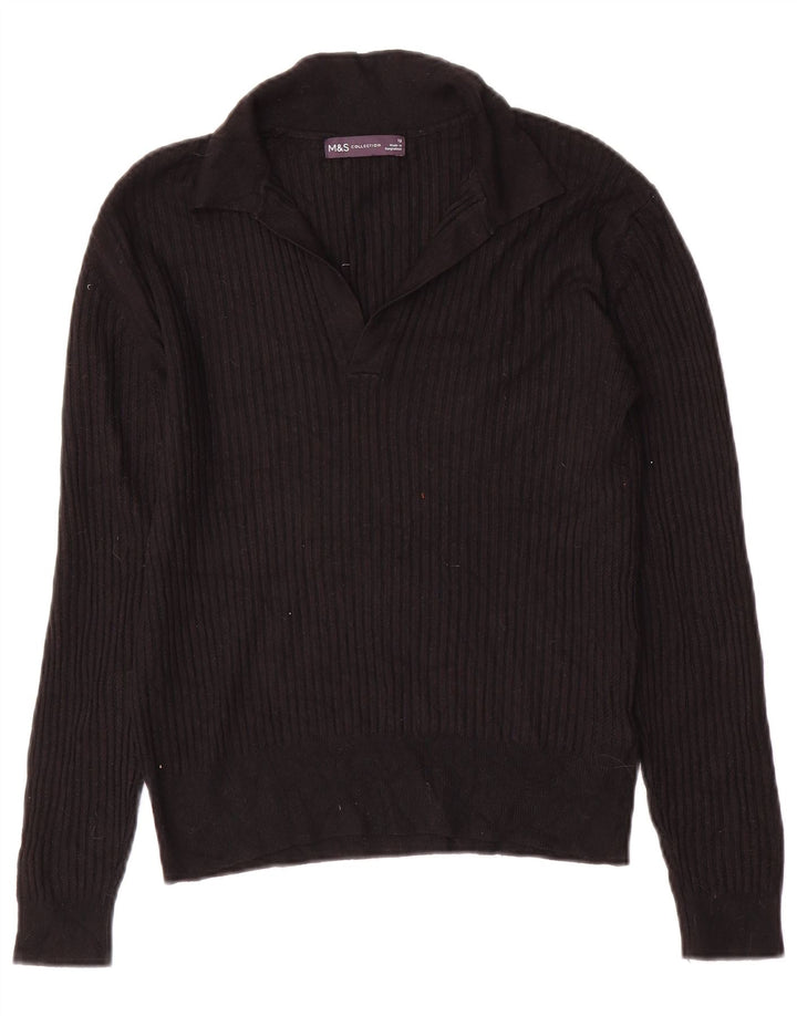Marks & Spencer Womens Polo Neck Jumper Sweater UK 12 Medium  Black Viscose