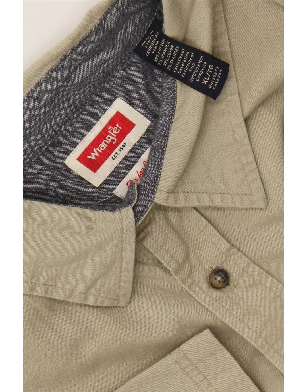 Wrangler Mens Short Sleeve Shirt XL Khaki Cotton