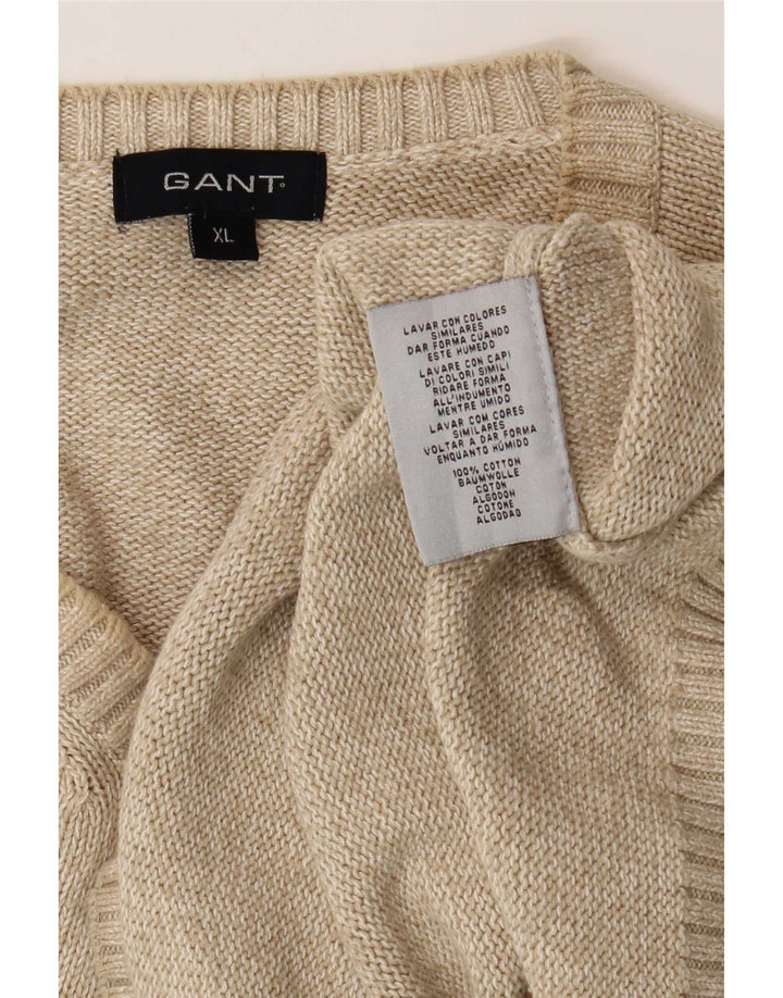 Gant Mens V-Neck Jumper Sweater XL Beige Cotton