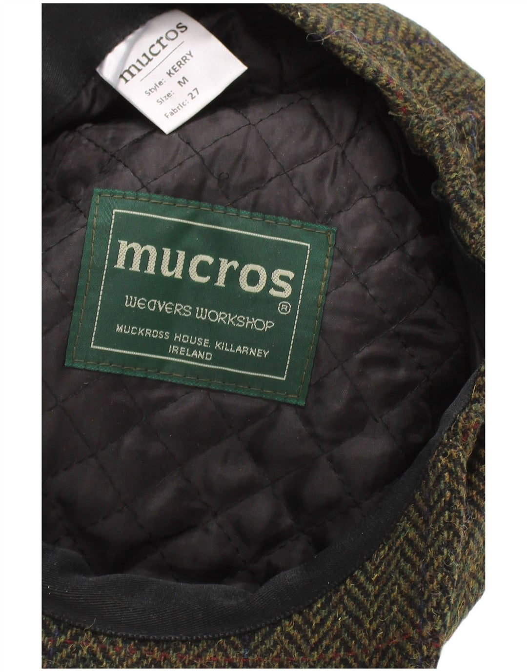 Mucros Weavers Mens Flat Cap Medium Khaki Herringbone Wool Classic