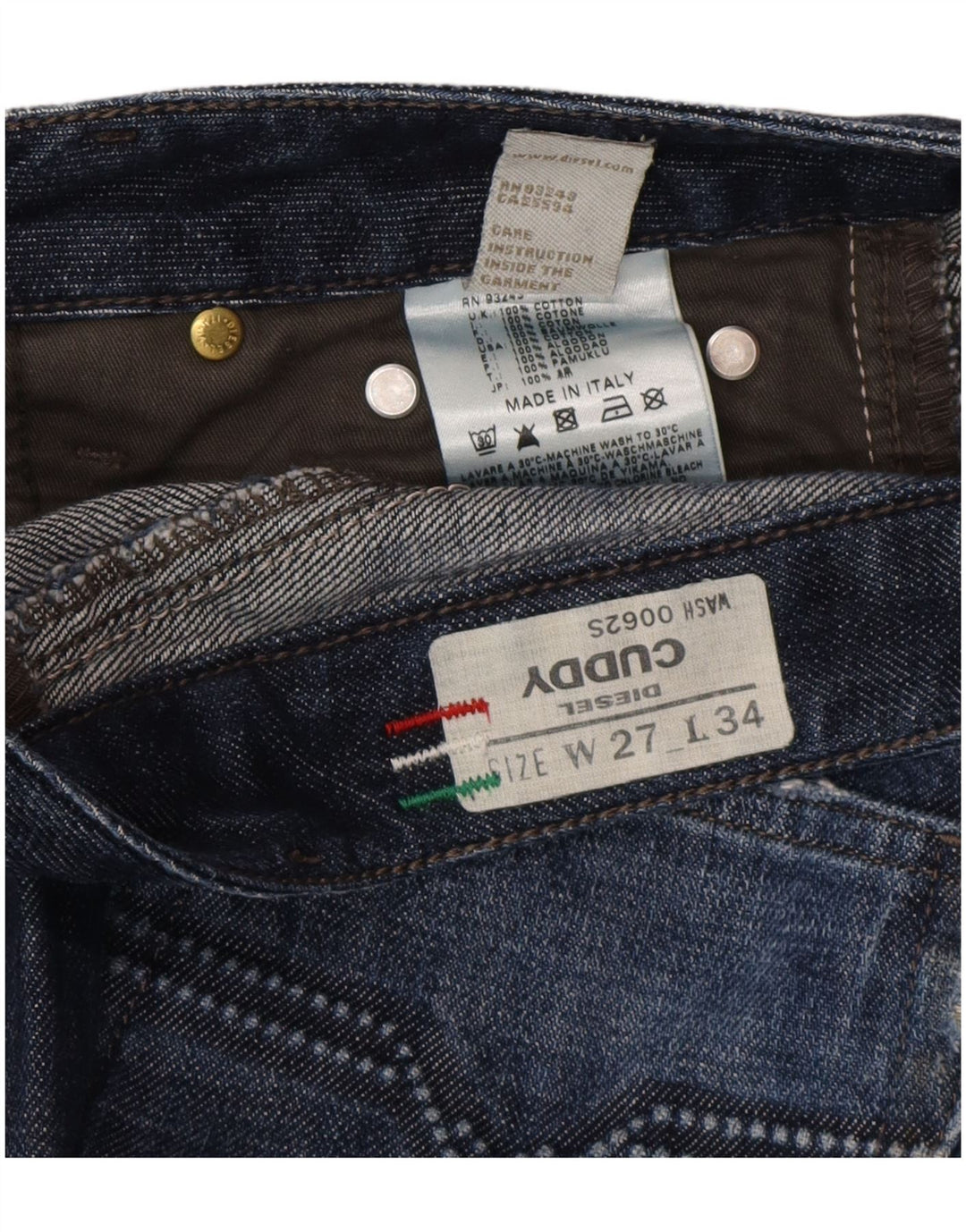 Diesel Jean Slim Cuddy Distressed Femme W27 L30 Bleu Coton
