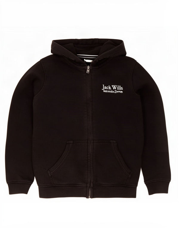 Jack Wills Boys γραφικό πουλόβερ με κουκούλα με φερμουάρ 8-9 ετών μαύρο βαμβακερό