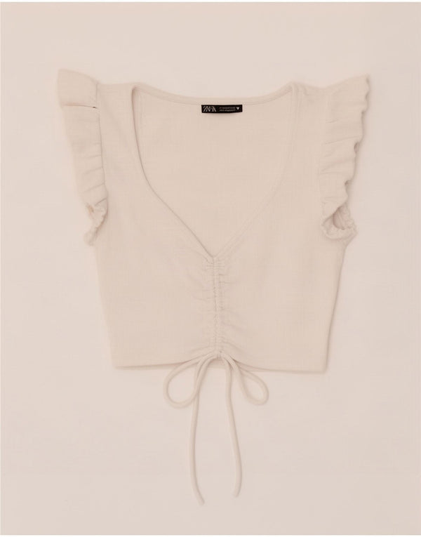 Zara Womens Crop Top UK 12 Medium White Bomuld