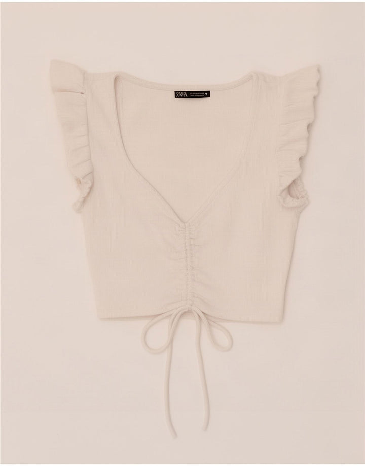 Crop Top pentru femei Zara UK 12 Medium White Bumbac