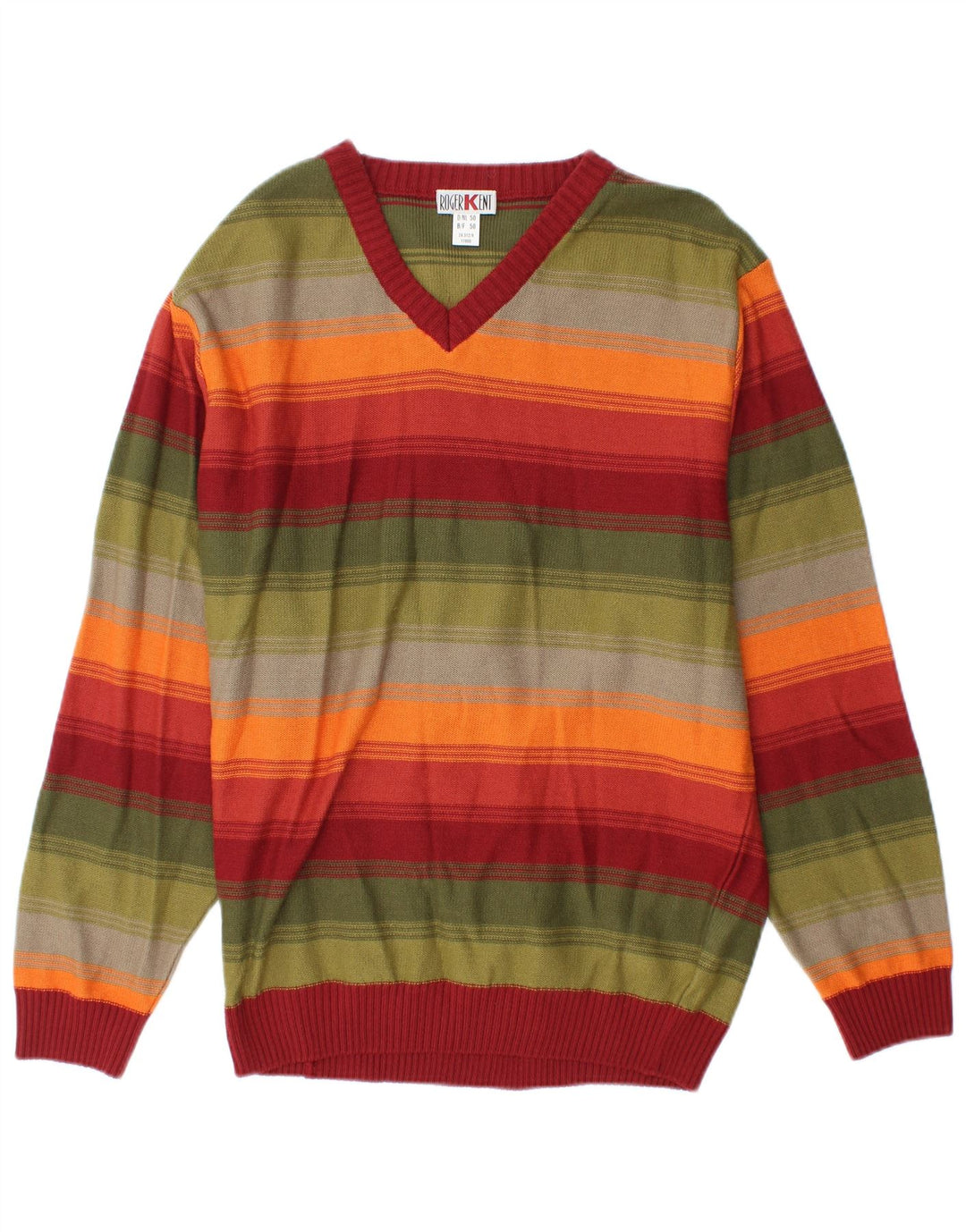 ROGER KENT Herren-Pullover mit V-Ausschnitt, EU 50, mittelmehrfarbig gestreift
