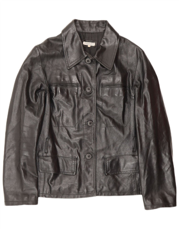 Vintage Womens Leather Jacket UK 10 Small Black Leather