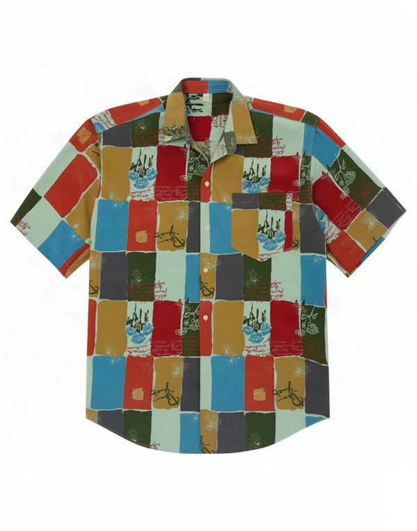 Vintage Mens Abstract Pattern Short Sleeve Shirt XL Multicoloured
