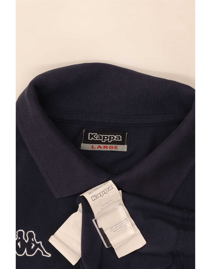 Kappa Mens Graphic Polo Shirt Large Navy Blue Cotton