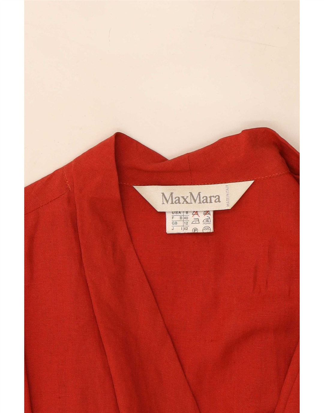 Max Mara Damen Wickelkleid UK 12 Mittelrotes Leinen