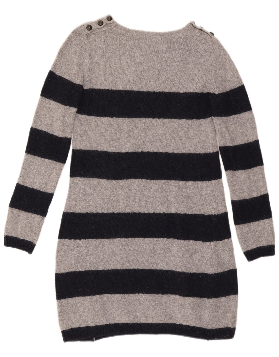Zara Femme Robe Pull UK 12 Laine Rayée Gris Moyen