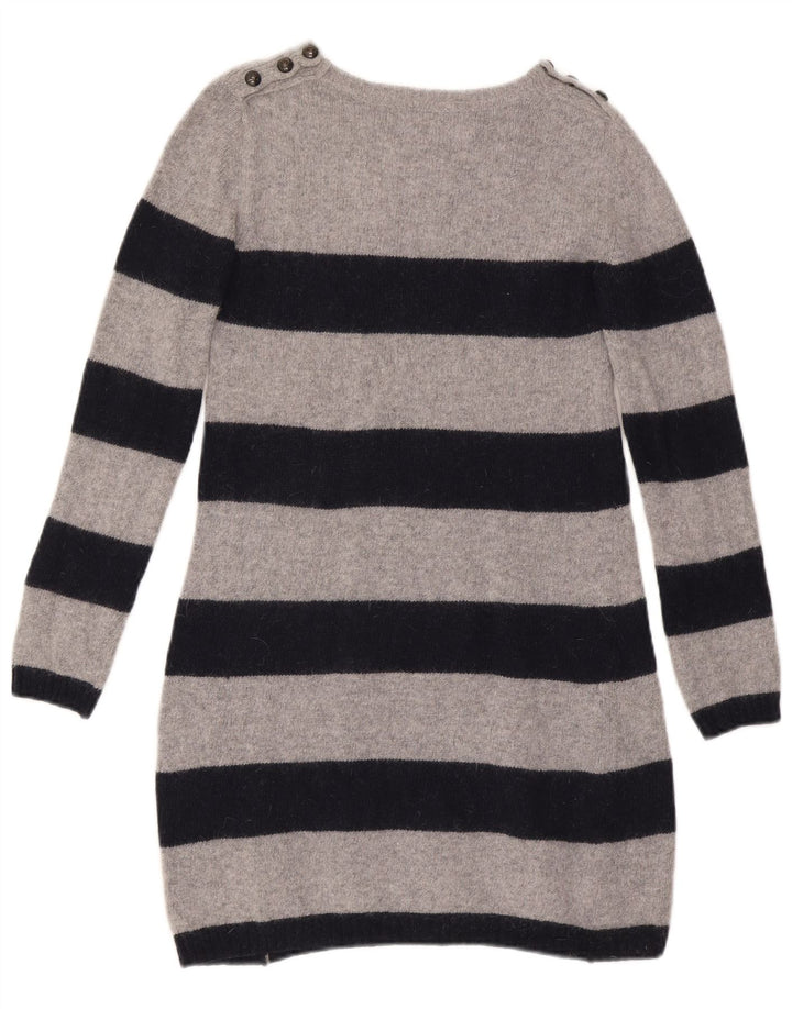 Zara Femme Robe Pull UK 12 Laine Rayée Gris Moyen