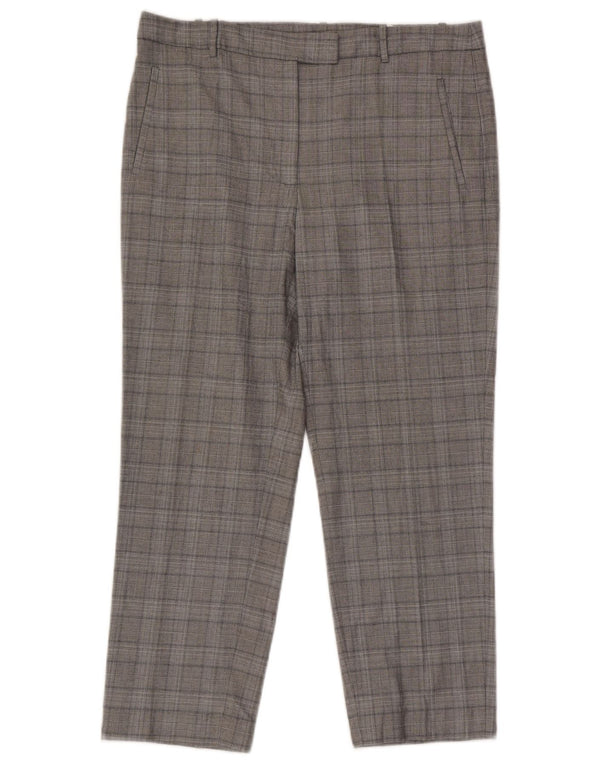 Zara Pantalon de costume court pour femme Large W30 L25 Viscose à carreaux gris