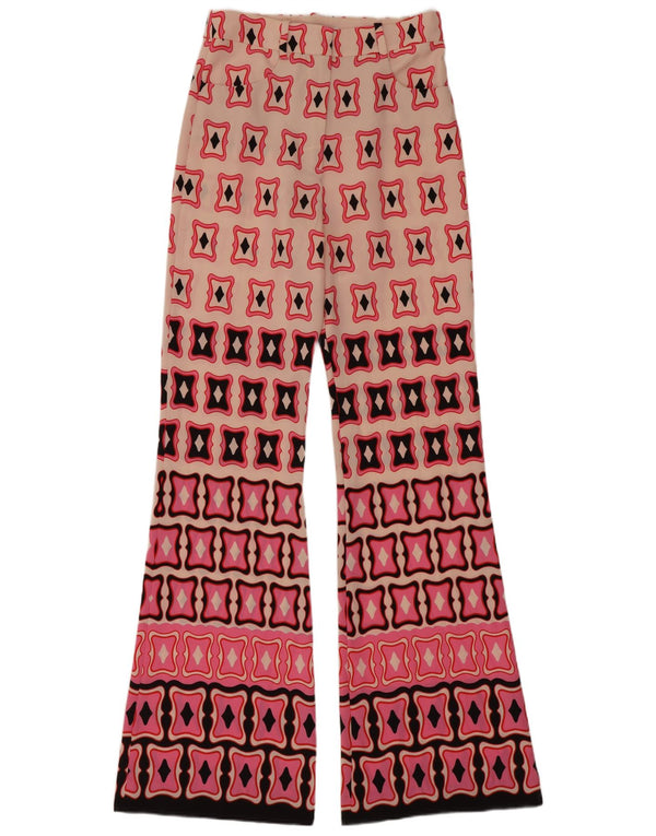 Zara Pantalon décontracté évasé taille haute pour femme XS W24 L33 Rose géométrique
