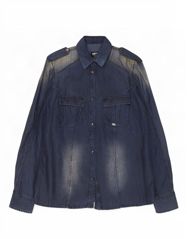 Camicia in denim militare da donna Datch UK 18 XL Lyocell blu navy