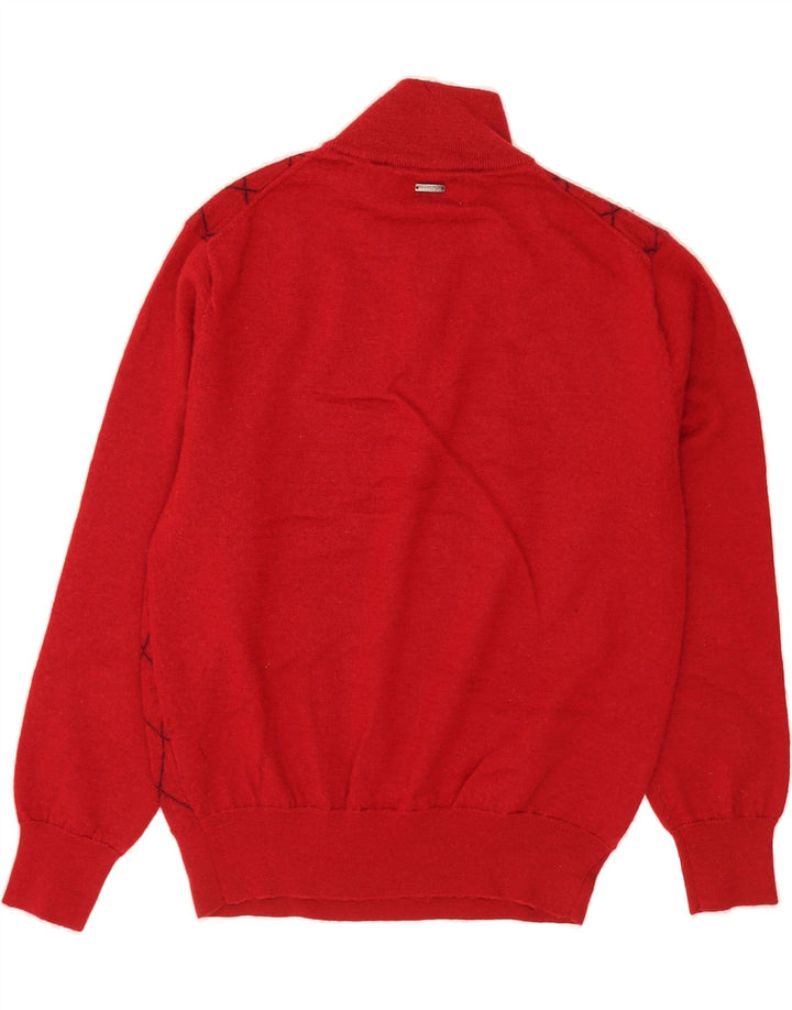 KARTEL Mens Zip Neck Jumper Sweater Large Red Argyle/Diamond Wool Vintage Kartel and Second-Hand Kartel from Messina Hembry 
