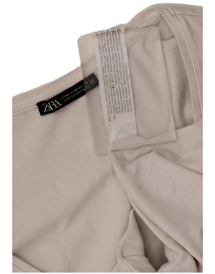 Zara Womens Crop Top Long Sleeve UK 12 Medium White Cotton