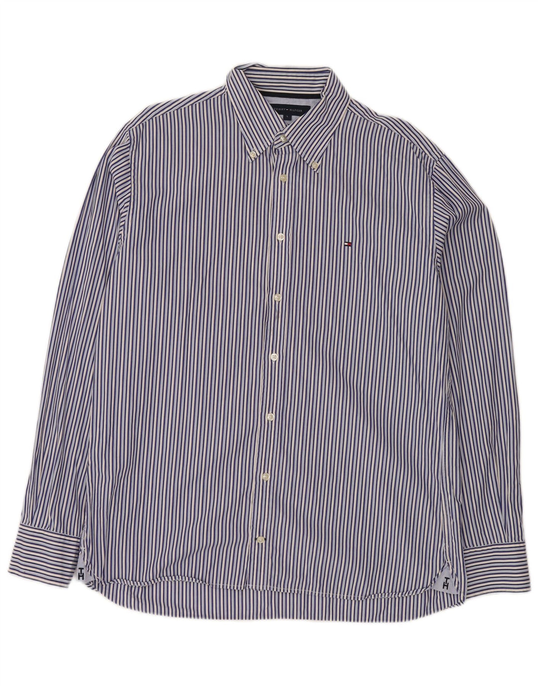 Tommy Hilfiger Mens Shirt Large Blue Striped Cotton