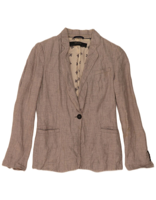 Jaqueta blazer feminina Zara com 1 botão Reino Unido 6 XS linho cinza