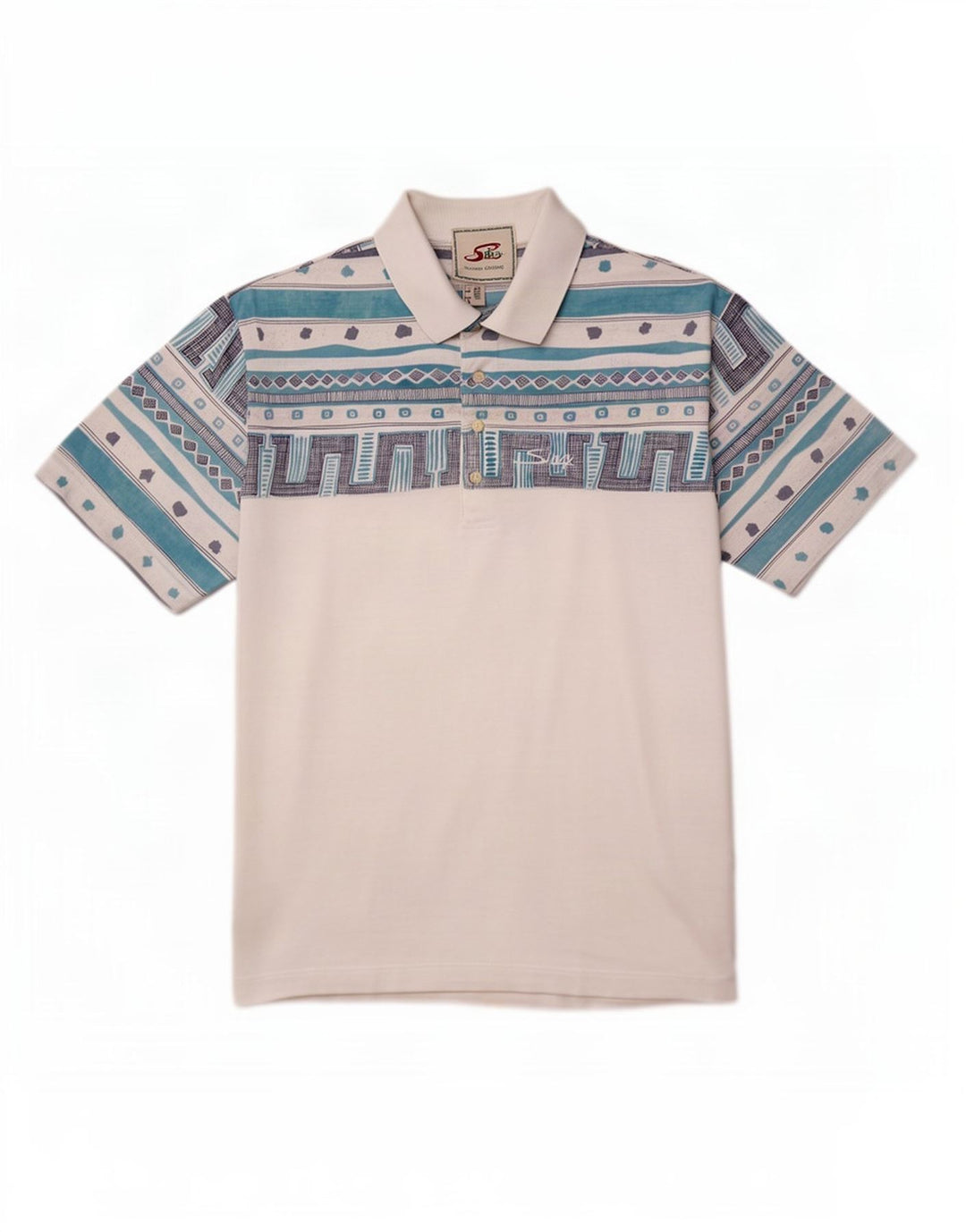 Silvy Mens Polo Shirt IT 50 Medium White Geometric Cotton