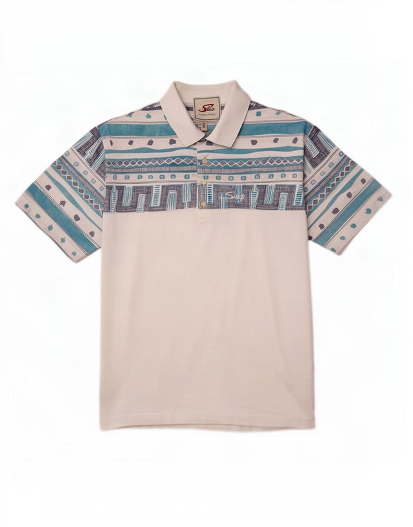 Polo Silvy Hombre IT 50 Medium Blanco Geométrico Algodón