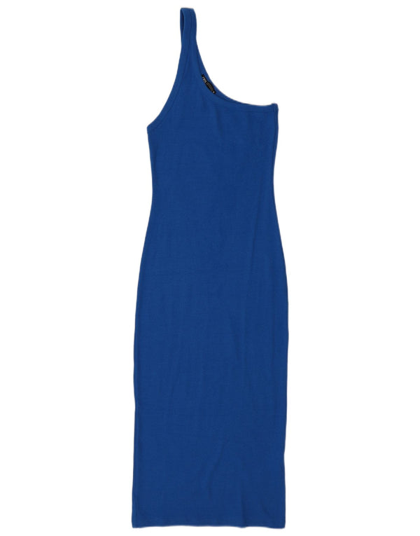 Vestido feminino Zara de um ombro UK 12 algodão azul médio