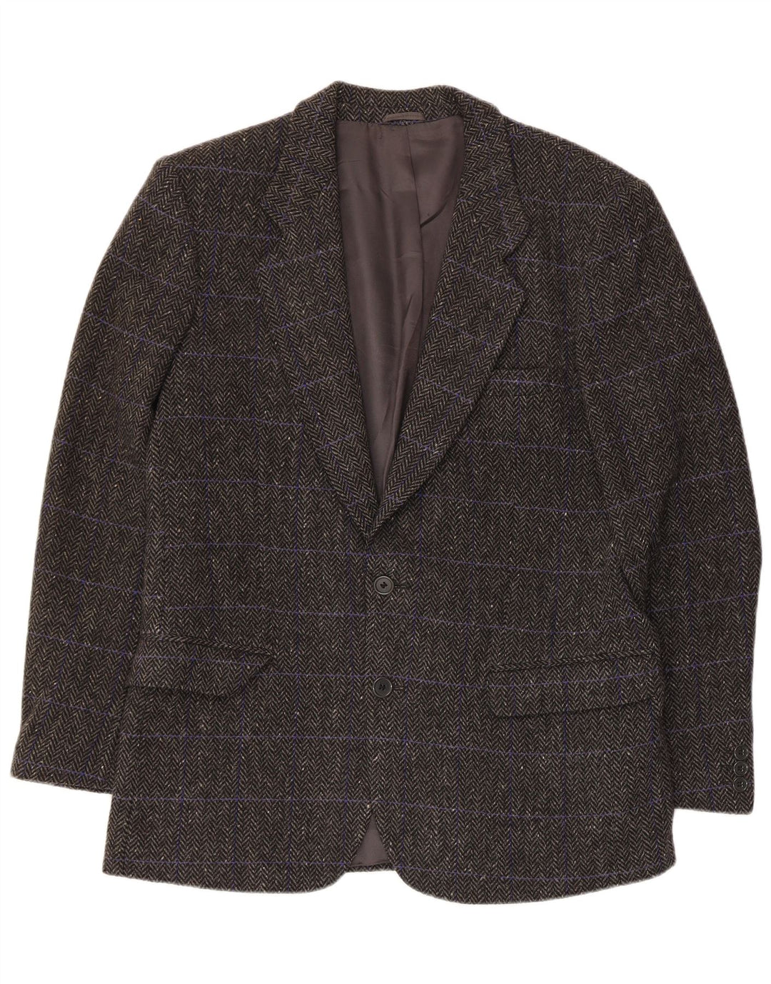 Giacca blazer vintage da uomo a 3 bottoni IT 48 Lana a spina di pesce grigio medio