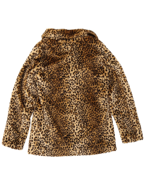 Vintage Γυναικείο Ανοιχτό Μπουφάν από Faux Fur UK 12 Medium Brown Animal Print