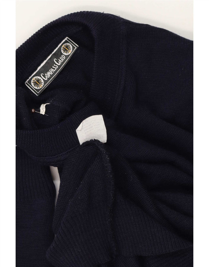 COMPASS CARD Mens Graphic Crew Neck Jumper Sweater Large Navy Blue Wool