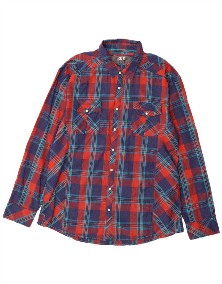 BKE Mens Athletic Fit  Shirt 2XL Navy Blue Check Cotton